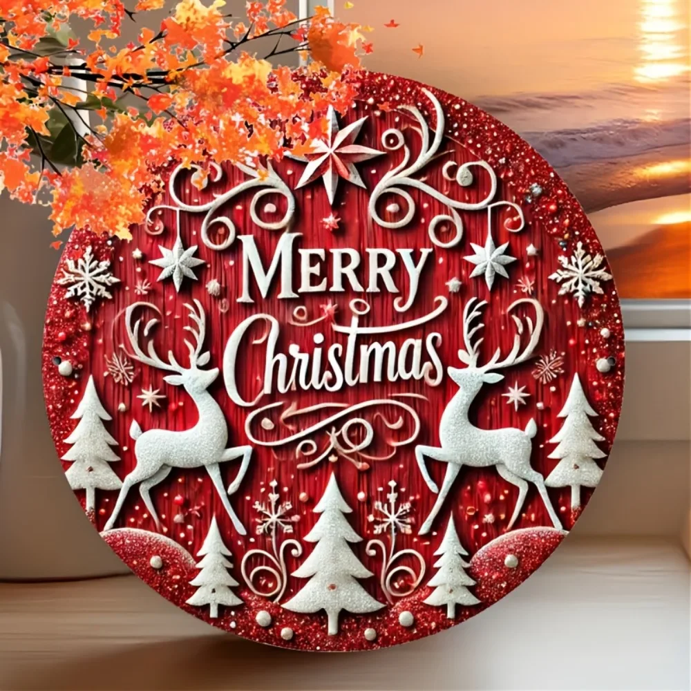 8x8" 3D Merry Christmas Aluminum Decor - Festive Wall Hanging with Reindeer, Ideal for Cafe/Gym/Home, Indoor & Outdoor Art