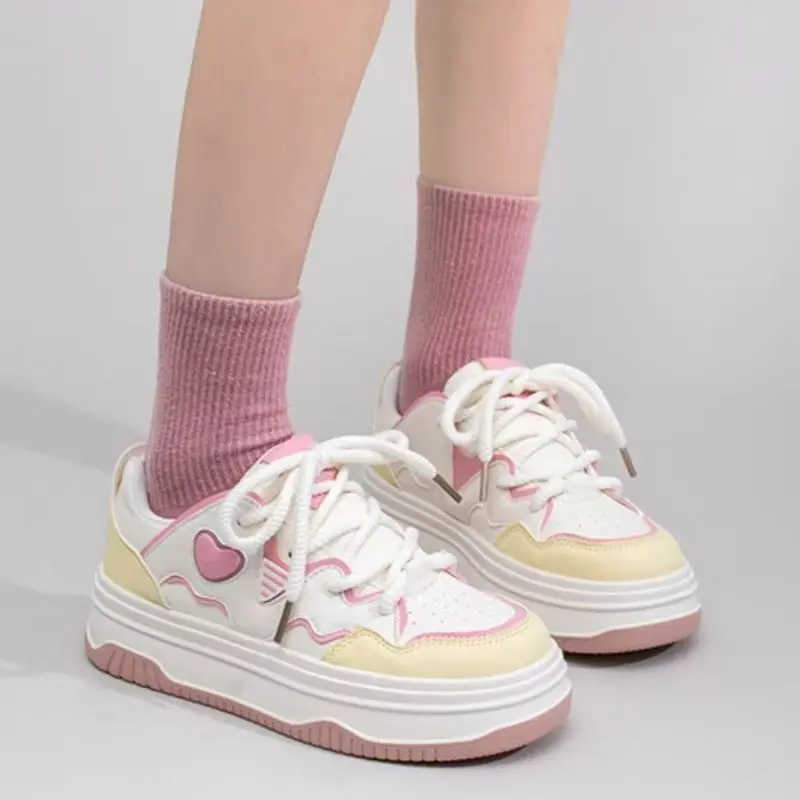 

Girls Spring Autumn 2026 Color Blocked Chunky Sole Athletic Shoes Thick Bottom Versatile Kids Sneakers for School