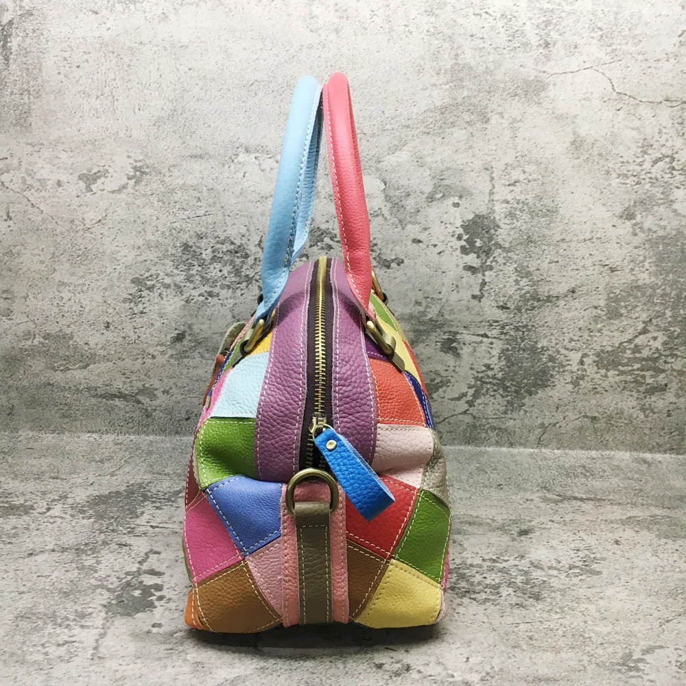 Multicolor Diamanti di Cuoio Genuino Delle Donne Della Borsa Patchwork Vintage 80s Moda In Pelle di Mucca Borsette Grande Capacità Breve Sacchetto