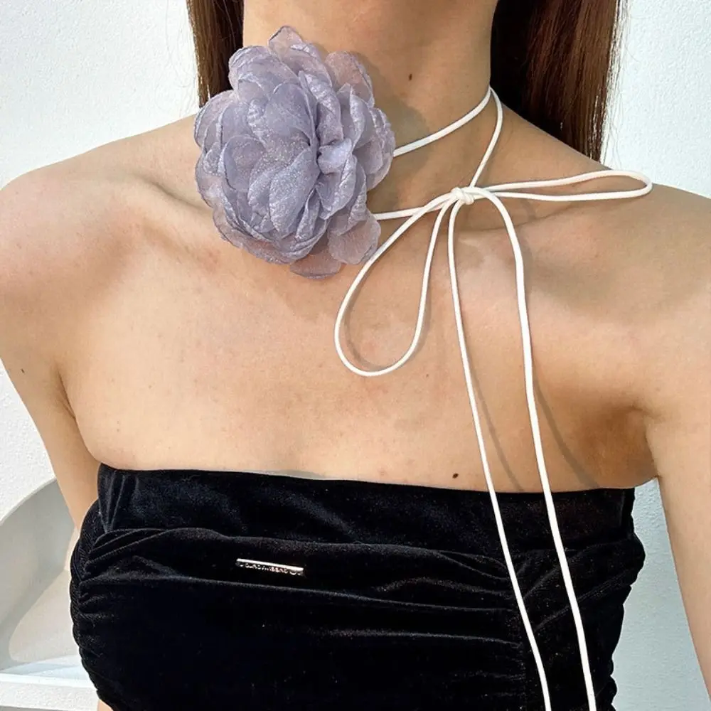 大きな花の調節可能なチョーカー,長いロープのチョーカー,結婚披露宴のネックアクセサリー,ファッション