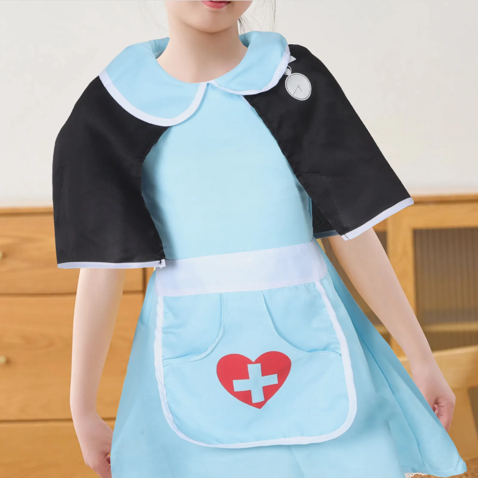 Toddler Girls Blue Nurse Costume Dress with Cape Soft Fabric Professional Nurse Outfit for Role Play Stage Performance Halloween