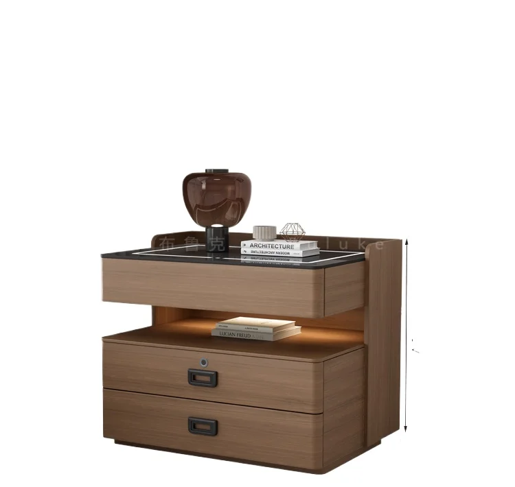 

Minimalist Home Bedroom Storage Bedside Cabinet Multifunctional Walnut Grain Complete Storage Cabinet