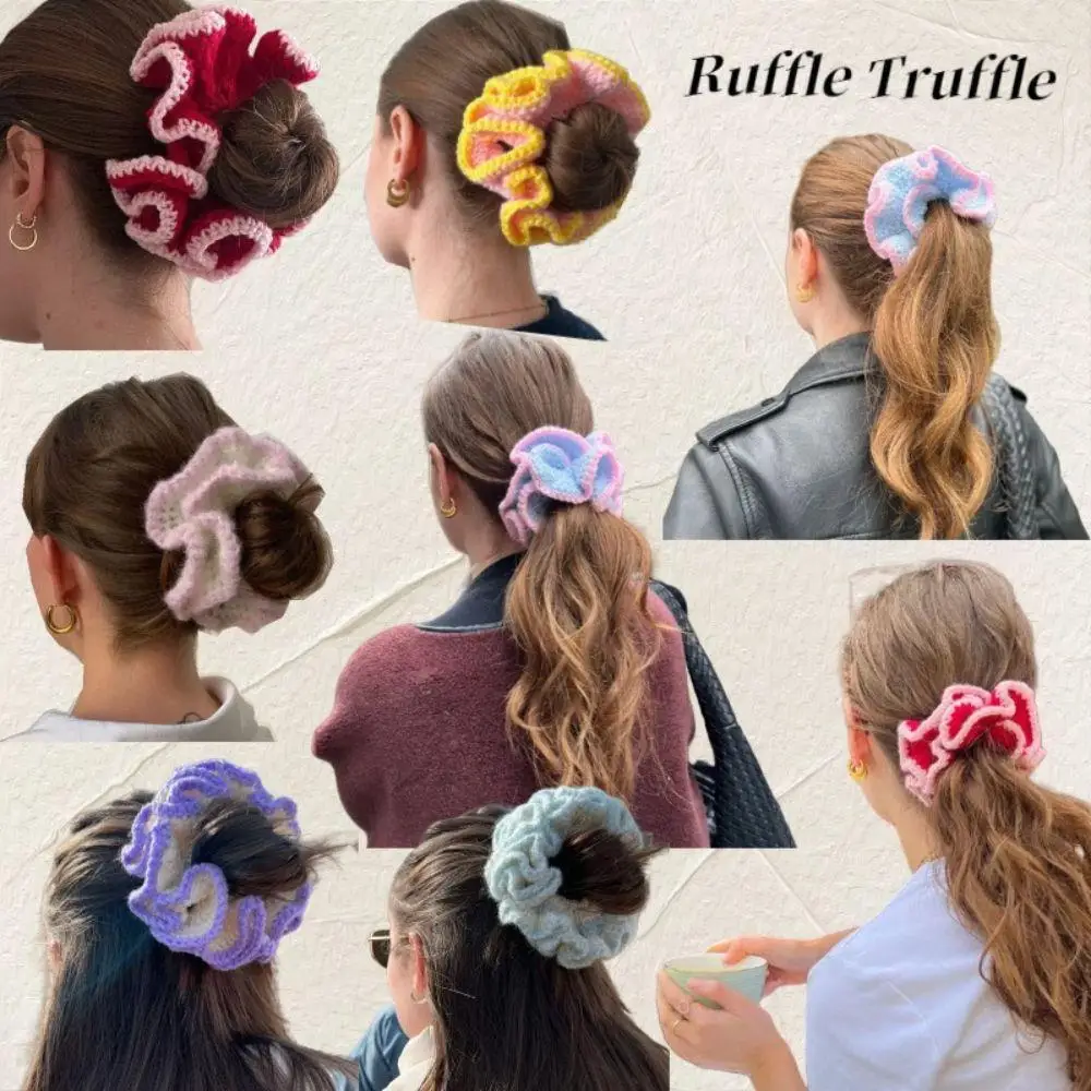 Oversized Hair Ties Pleated Crochet Knitted Rubber Bands Hair Band Ruffles Hook Woven Ponytail Holder Women Hair Accessories Hot