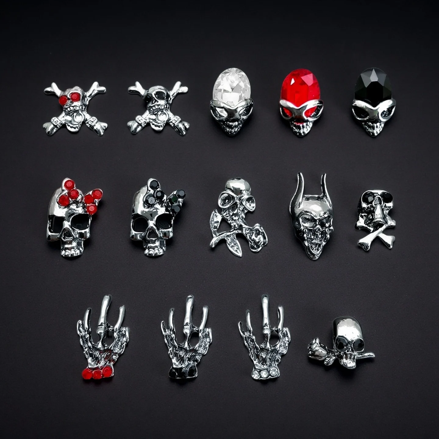 20Pcs Punk Style Chrome Hearts Halloween Nail Charms Gothic Rose & Skull Alloy Nail Art Decor, Edgy Manicure Accessories for DIY