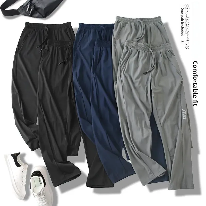 

Qui Dry Breathable Ice Silk Pants для мужчин Thin Spor Casual Cany Wear Два варианта брюк Свободные молодежные прямые брюки...