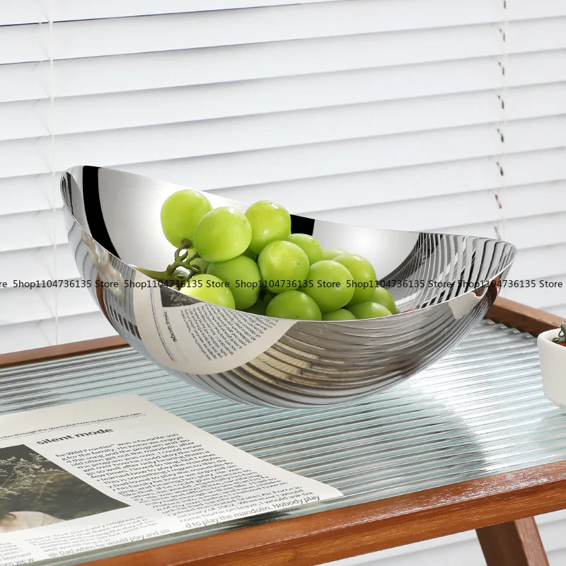 Fruit Plate, Light Luxury High-grade Stainless Steel Home Living Room Coffee Table Decoration Luxury Snack Tray