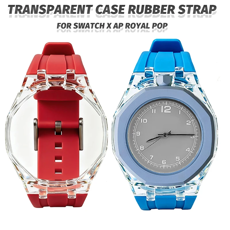 Kit de modification transparent style glacier pour boîtier de montre Swatch X AP Royal POP PC + bracelet en caoutchouc avec changeur de poche pour montre-bracelet