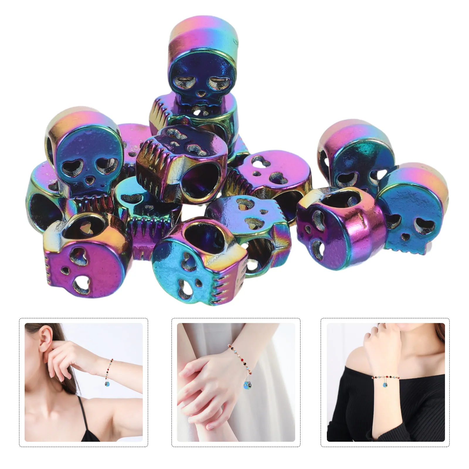 

100Pcs Skull Beads Large Hole Head Spacer Beads for Jewelry Making DIY Bracelets Necklaces Keychain Crafts Supplies