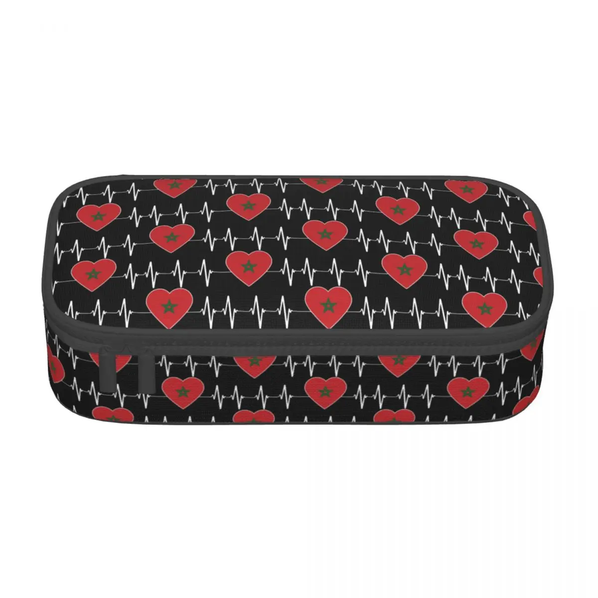 Custom Kawaii Heartbeat Morocco Country Flag Pencil Case for Moroccan Heart Family Large Capacity Pen Box Bag Stationery