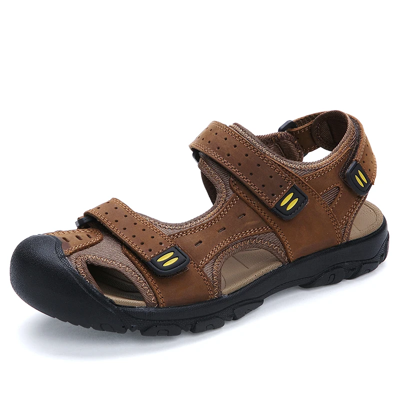 

Genuine Leather Beach Sandals Men Big Size 47 48 49 Outdoor Casual Shoes Closed Toe Summer Breathable Natural Leather