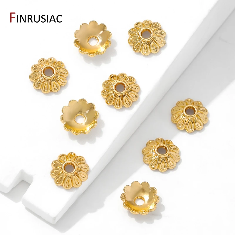 14K Gold Plated Brass Round Flower Bead Caps,End Caps For Jewelry,DIY Bracelet Necklace Making Accessories,Supplies For Jewelry view 2