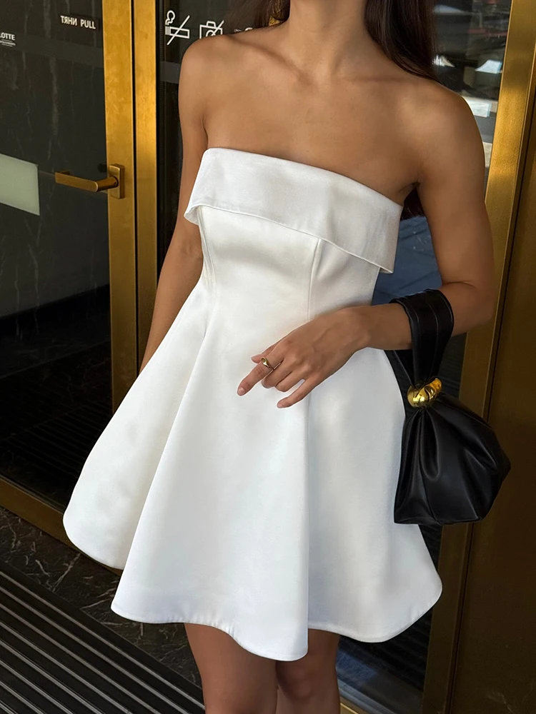 Mozision Off-shoulder Strapless Sexy Mini Dress Women White Sleeveless Backless High Waist A-line Club Party Dresses Female