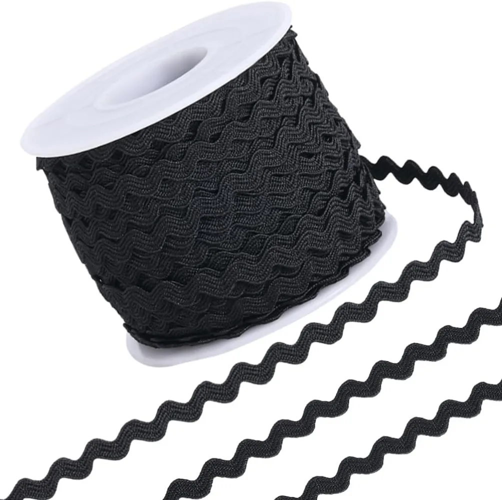 1 Roll 25Yards RIC Rac Trim Ribbon Black Rick Rack 0.12 inch/3mm Wave Sewing Bending Fringe Trim Braided Woven Fabric making kit