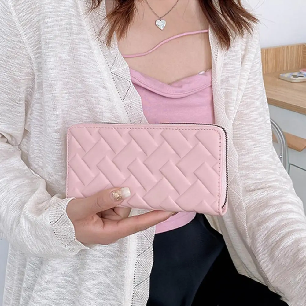 Women Wallet with Zipper Closure Vintage Solid Color Faux Leather Women's Zip Around Wallet Long Card Holder Clutch Bag for Cash