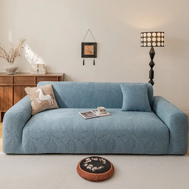 1pc Embossed Leaf Stretch Sofa Slipcover Elastic Universal Sofa Cover, Machine Washable Removable Sofa Protector for Living Room