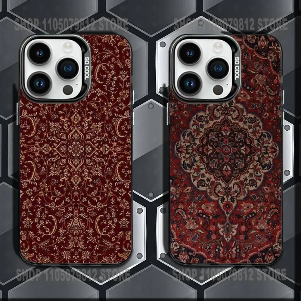 

Phone Case For iPhone 16,15,14,13,12,11,Mini,Pro,E,MAX Persian Carpet Floral Pattern Black Candy Matte Shockproof Cover