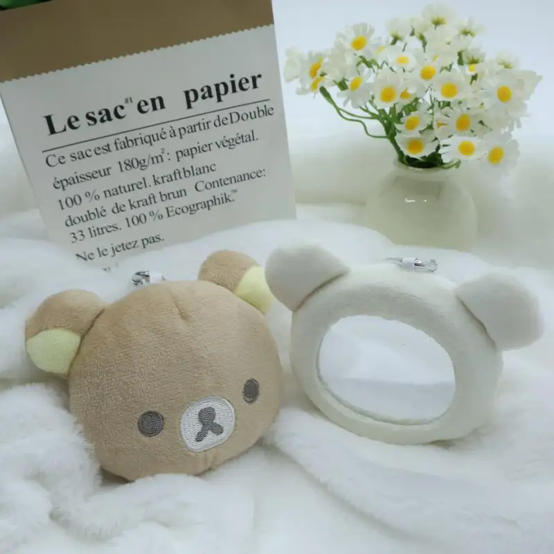 Kawaii Rilakkuma Korilakkuma juguetes de peluche Mini espejo de maquillaje mochila llavero creativo niñas regalo de cumpleaños periféricos creativos