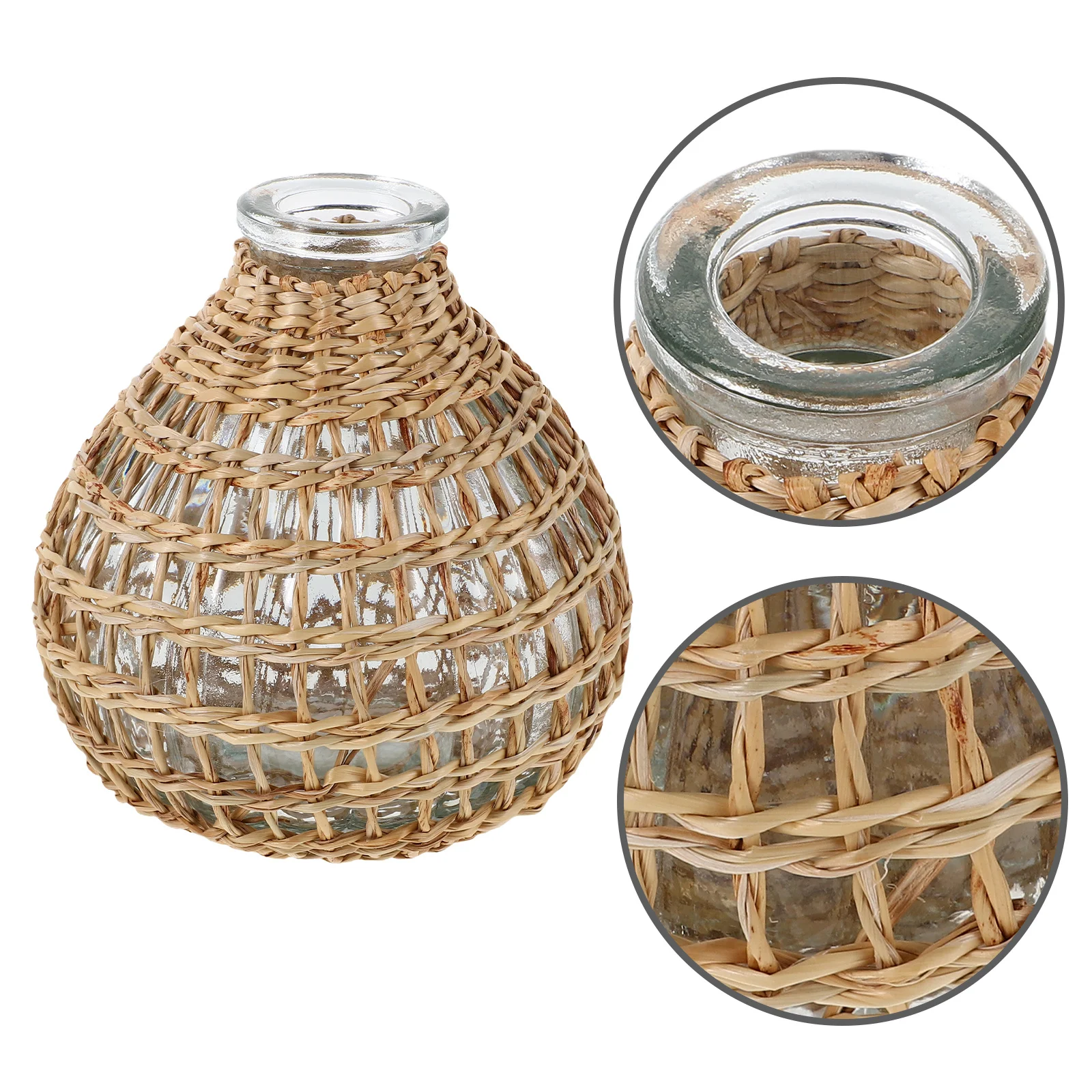 

1Pcs Handwoven Glass Aroma Bottle Light Brown Natural Grass Vase Decorative Home Desktop Ornament Aromatherapy Bottle