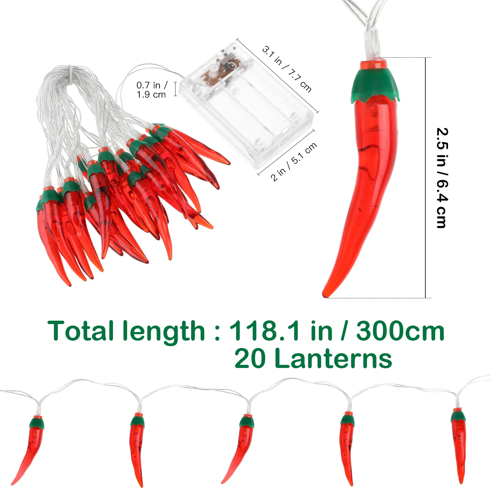 Гирлянды с чили, 20 светодиодов, перцовые фонари, украшения для патио, забора, террасы, балкона, кемпинга (красные)