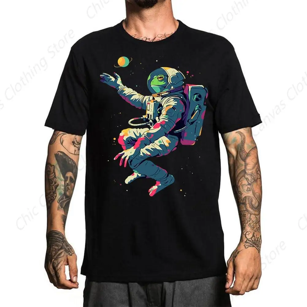 

Men's Frog Astronaut Fun Printed T-shirt Men's Novel Cool Pattern T-shirt Cotton Comfortable Short Sleeve T shirt