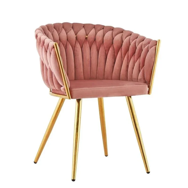 Luxury Gold Legs Thickened Office Woven Wrap Velvet Padded Arm Gold Base Frame Metal Legs Dining Chair