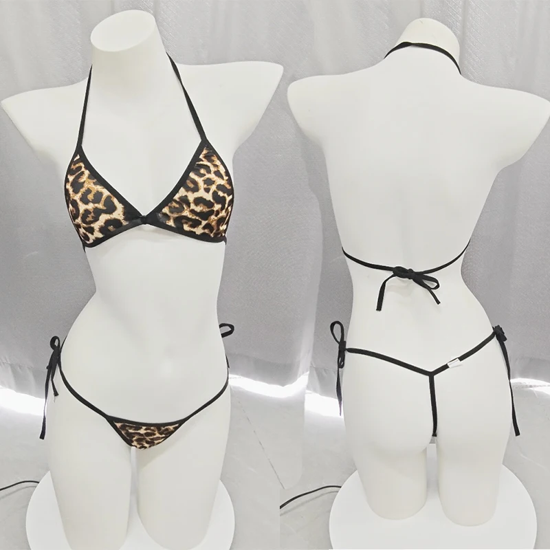 Sexy Dessous-Bikini-Set mit Leopardenmuster – 3-teilig, verstellbare Krawatte, exotische Unterwäsche, Nachtclub-Kleidung, Unterwäsche, Übergröße, Damen und Mädchen