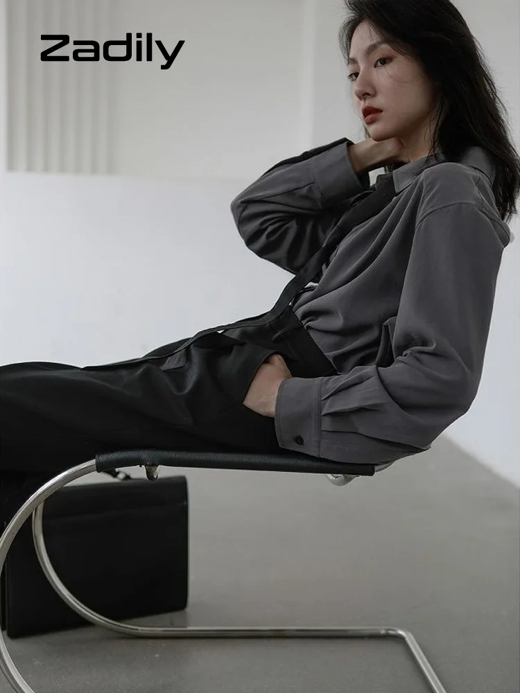 CGC 2025 New Fashion Oversized Blouses Woman Casual Simple Solid Single Breasted Office Work Blouse Lapel Collar Loose Shirts