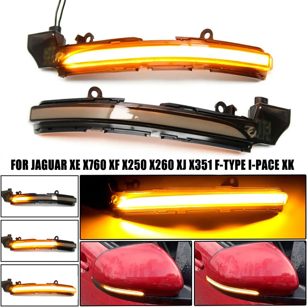 

2X Rear Mirror Dynamic Turn Signal Lights for Jaguar XE XF XJ F-TYPE XK XKR I-PACE X250 X260 LED Sequential Side Marker Blinker