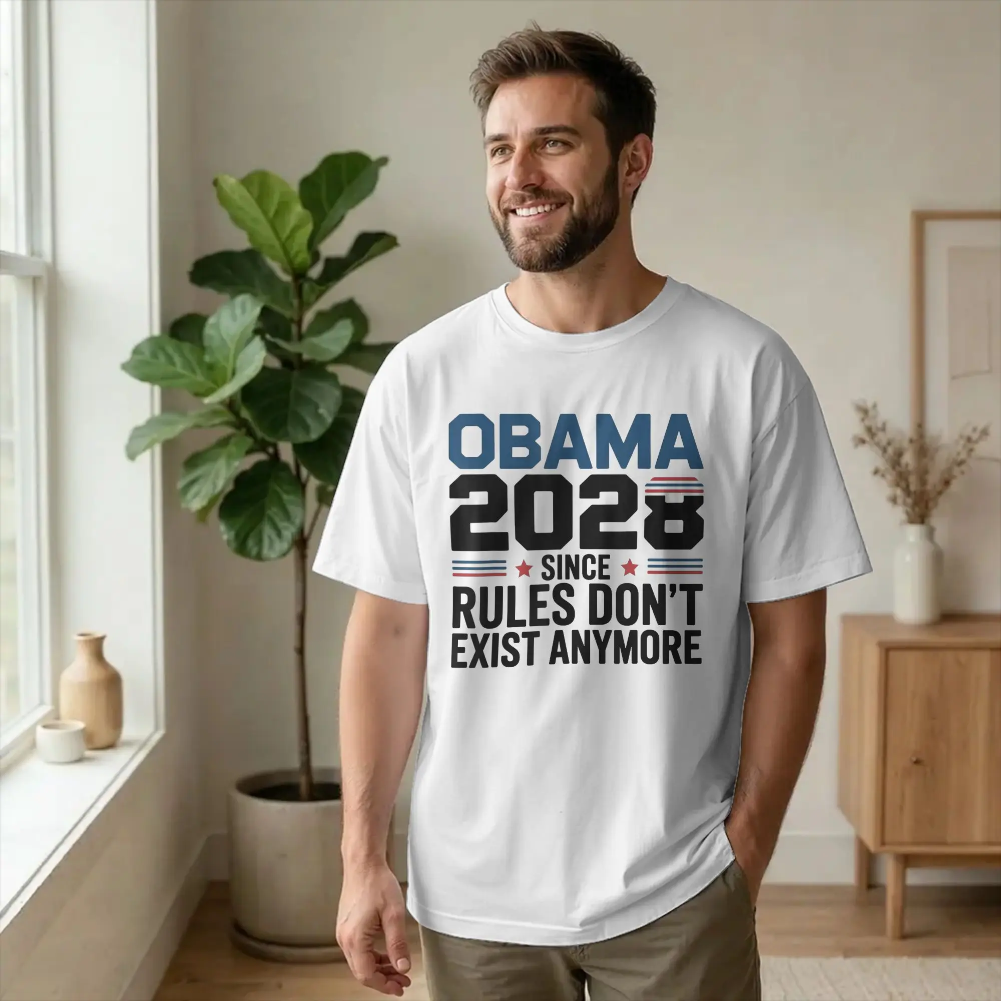 Obama 2028 Since Rules Don't Exist Anymore Men T Shirt Satire Vintage Tees Short Sleeve Crewneck T-Shirts Cotton Printed Clothes