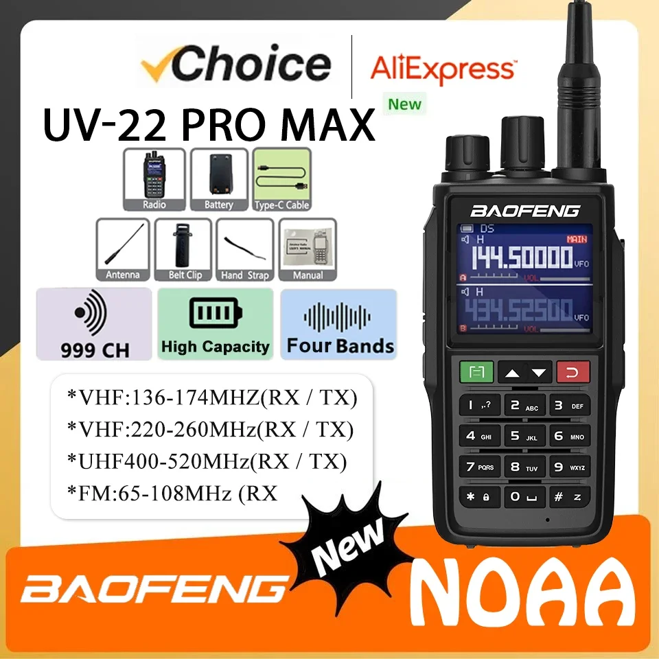 Baofeng UV-22 Pro Max Walkie Talkie 4-Band UV-G26Pro FM Transceiver Two Way Radio NOAA Long Range Wireless Frequency Copy UV-22L