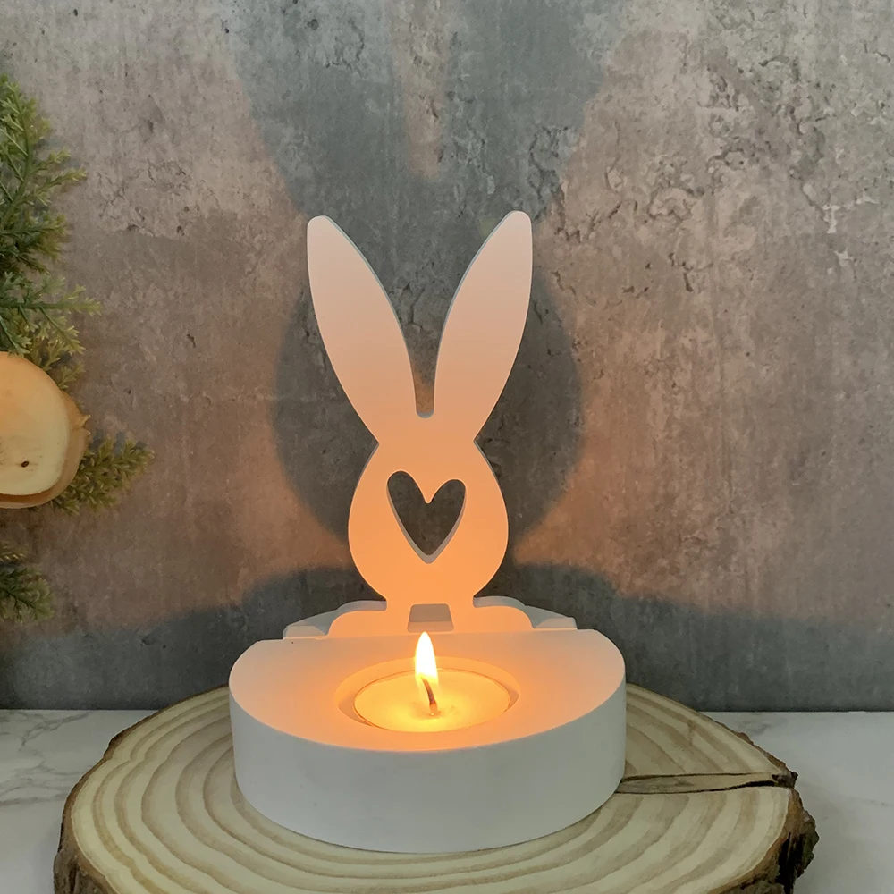 Cute Bunny Insert for Tea Light Holder Silicone Mold Easter Egg with Bunny Candle Holder Casting Molds Hollow Heart Rabbit Molds