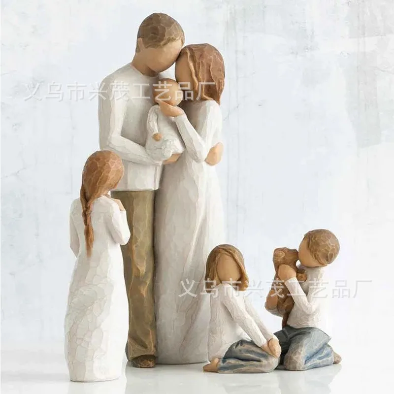 Nordic Style Figure Nativity Scene Wood Sculptures Family Ornament Resin Figurine Crafts Wedding Gift for Home Decoration