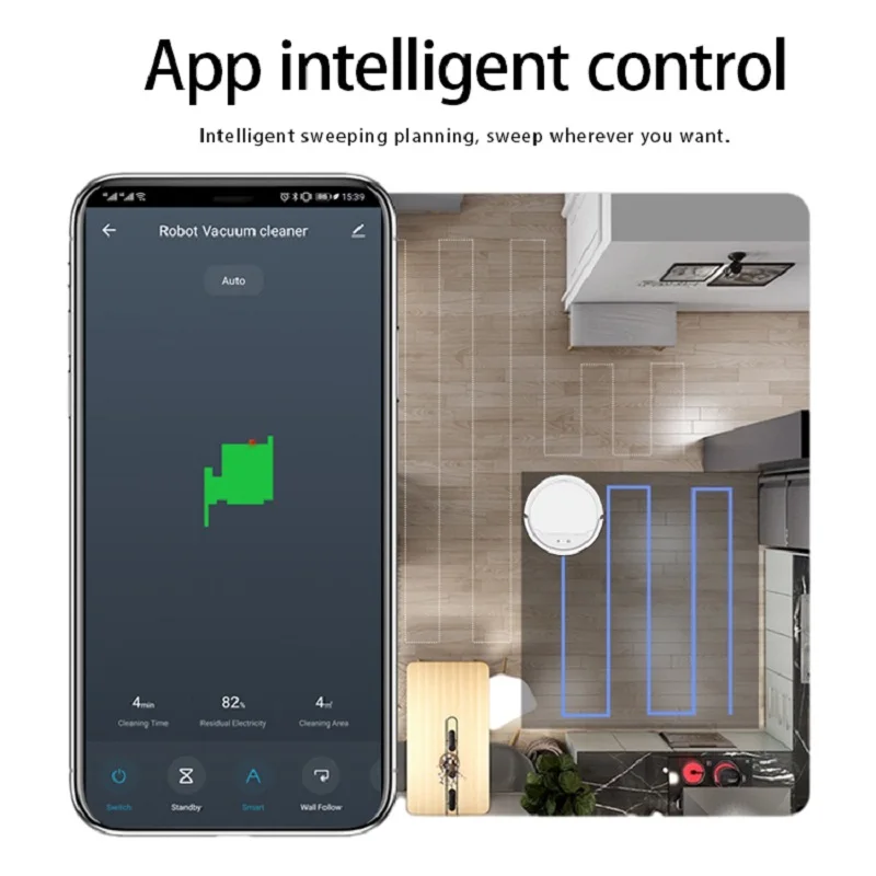 Robot aspirador con Control remoto inteligente para el hogar, aspiradora con navegación inalámbrica, área de aplicación en mapa, barrido, limpieza, 2800PA