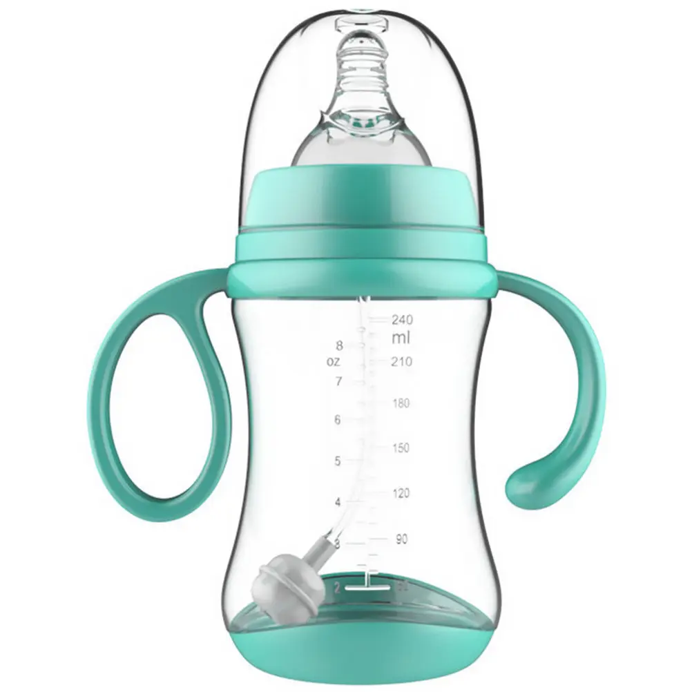 

PP Wide Mouth Baby Bottle Leak Proof Easy Clean Feeding Bottle for Travel Nursing on The Go Nonslip Handle Design