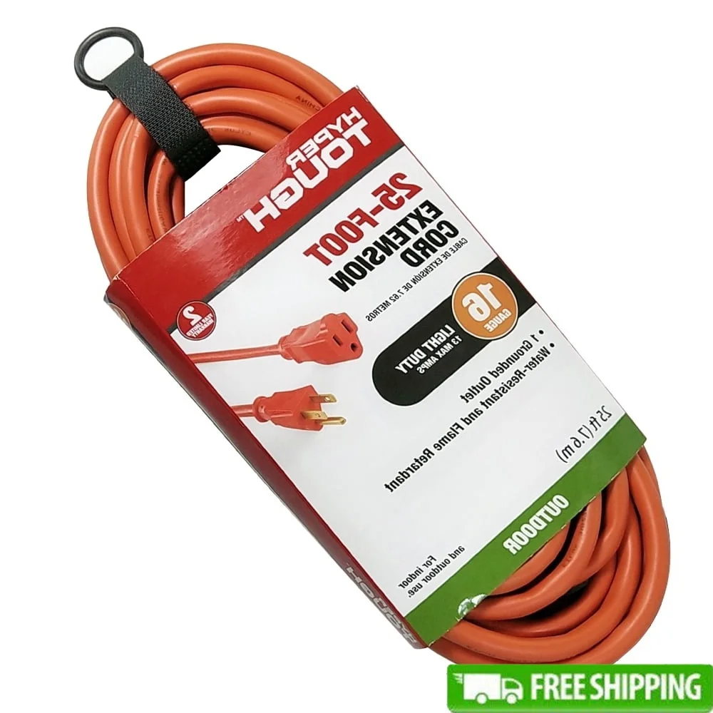 

25FT 16AWG Outdoor Extension Cord 3 Prong Grounded Single Outlet Light Duty Heavy Duty Storage Hook and Loop Strap ETL Listed