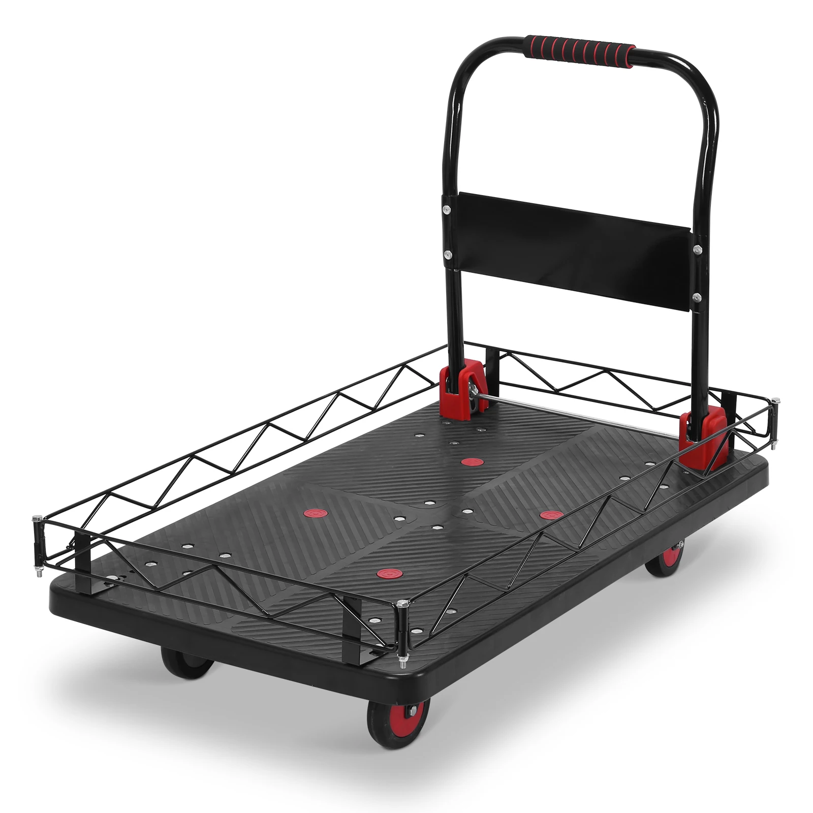 

2 IN 1 Silent TPR Wheels Hand Trucks W/Steel Wire Fence Heavy Duty Push Trolley 2000 Lbs Capacity for Groceries Garage Warehouse