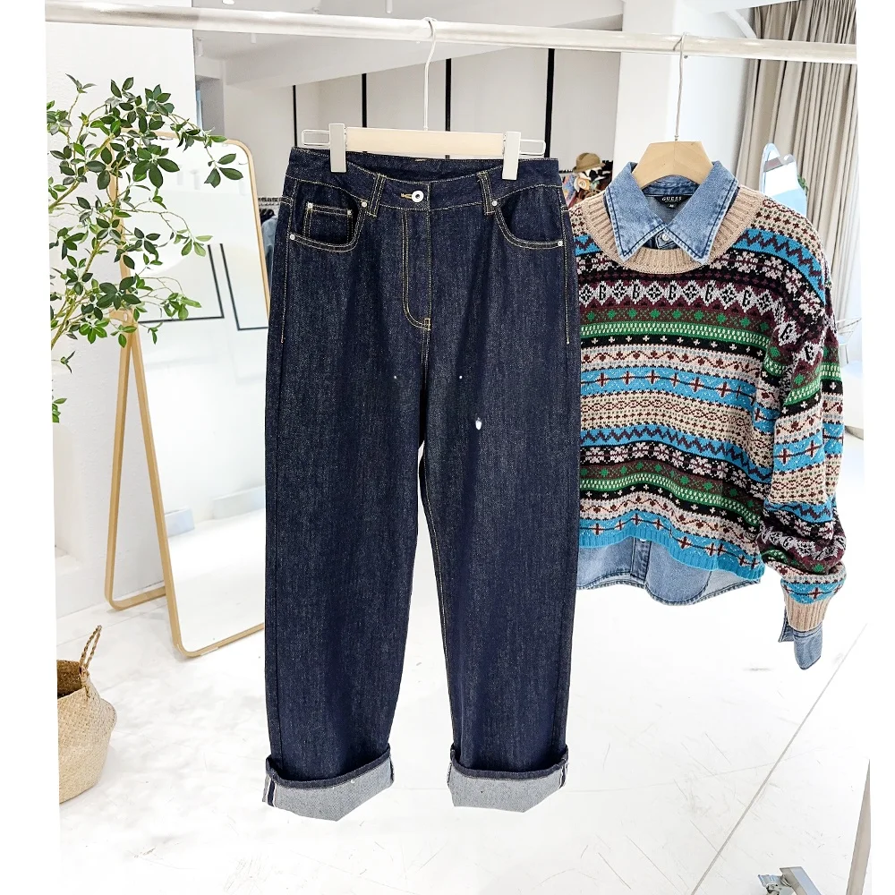 

Mimifa Casual Versatile Loose Fit Jeans High Waist k Blue Neutral Sle for All Seasons No Brand Registered Trademark