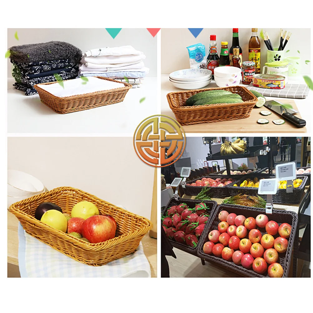 Simulation Rattan Bread Basket 40X30X8Cm Coffee Woven Storage Container For Snacks Fruits Vegetables Home Kitchen Hotel