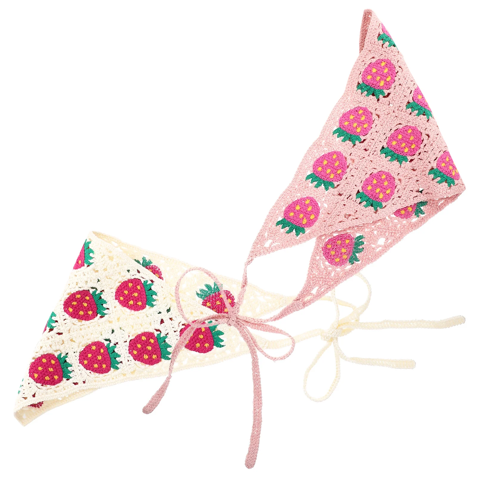 

2 pcs Triangle Hair Bandana Crochet Strawberry Pattern For Women Party Prom Birthday Christmas Gift Handkerchief Headbands