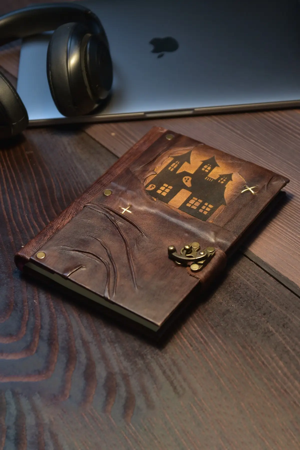 Uras Genuine Leather Şamua Paper Handmade Gift Moment Diary Notebook Ghost House Kahverengi Sketchbook Handmade Book