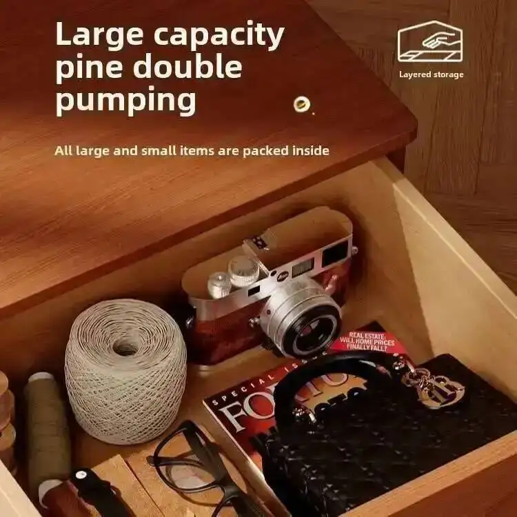 تخزين الرجعية طبقة مزدوجة سعة كبيرة تخزين خزائن طاولة السرير جميع الخشب الصلب ضوء أثاث منزلي إبداعي فاخر #5