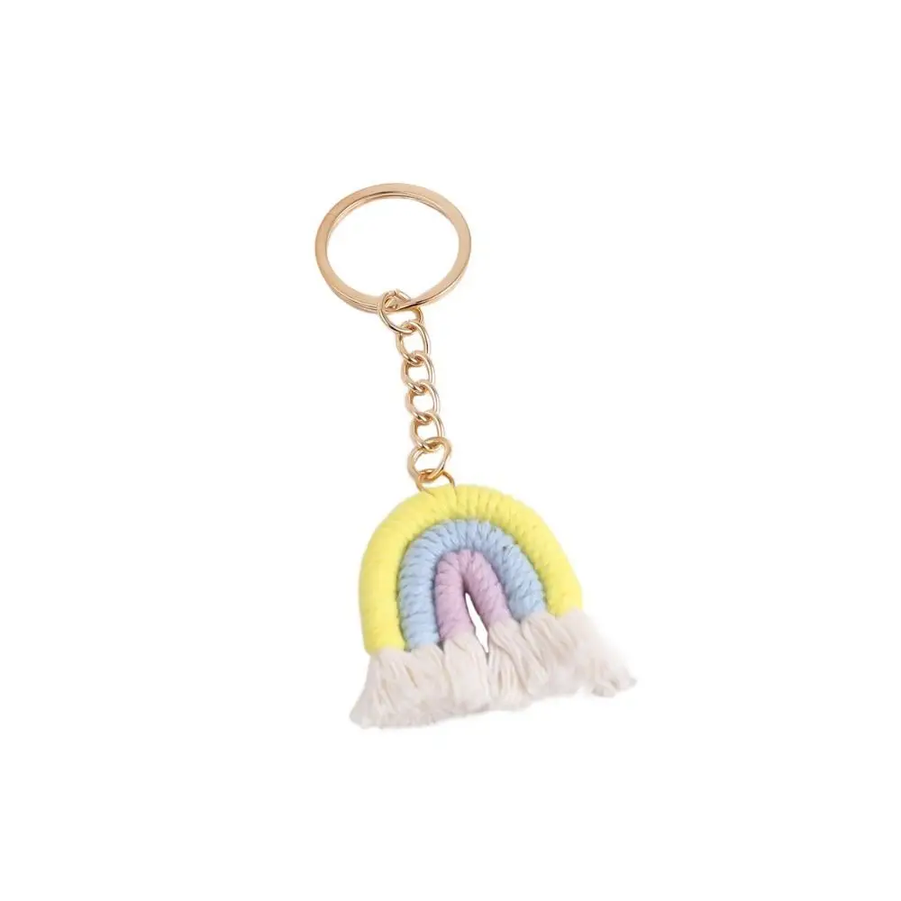 

Tassels Pendant Three Color Rainbow Key Chain Pretty Cute Handmade Woven Key Ring Fashion Durable Knitted Rainbow Keychain Girl