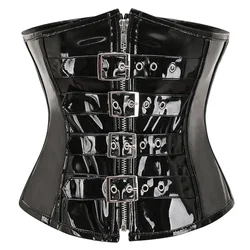 Leather Corset Plus Size Underbust Bustier Sexy Waist Cincher Corselet Top Women Vintage Gothic Steampunk Costume Lingerie