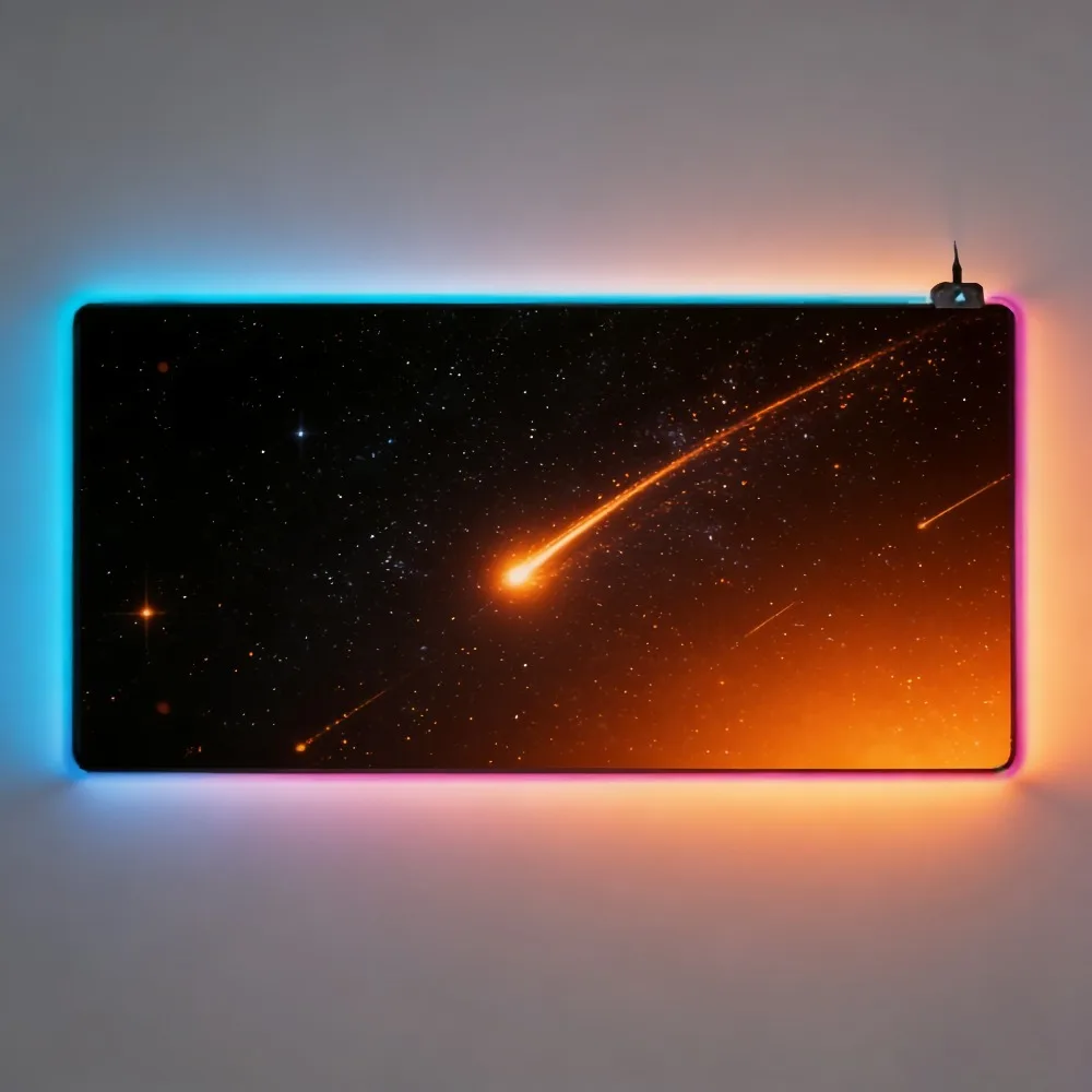 

Коврик для игровой мыши Meteor Shower Galaxy RGB, большой настольный коврик, 360 ° Водонепроницаемый нескользящий коврик для мыши со светодиодной подсветкой