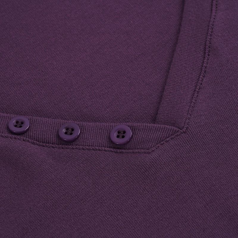 SUCHCUTE Retro Y2K Basic Damen Langarm-T-Shirt mit tiefem V-Ausschnitt, Knopfleiste, schmaler Passform, einfarbig, kurz geschnitten, Streetwear, lässiges Oberteil, neu. – Detail 7