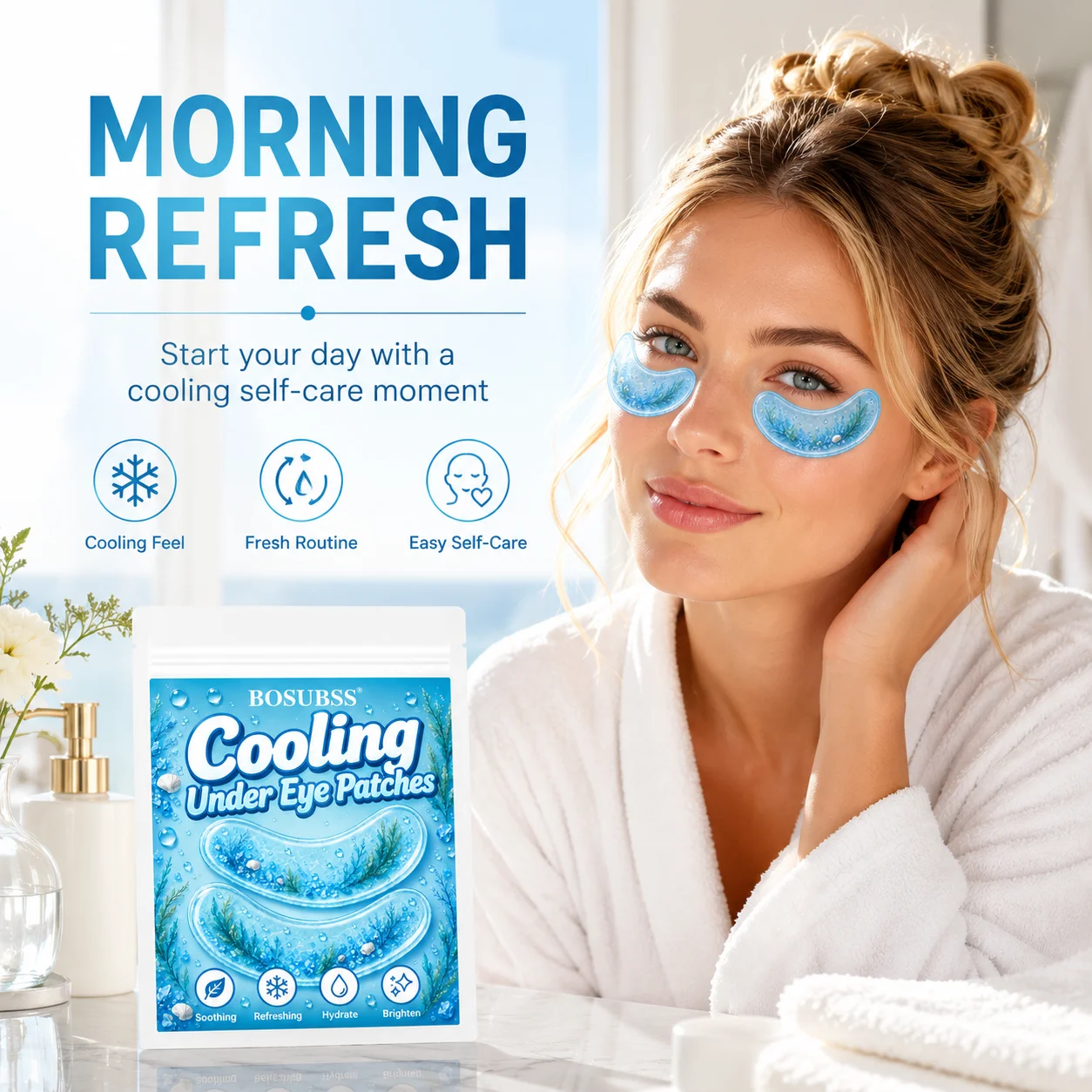 10PCS/5Pairs Ocean-Inspired Under Eye Beauty Patches, Soft Gel-Feel Blue Curved Eye Patches with Easy-Peel Design for Daily Self