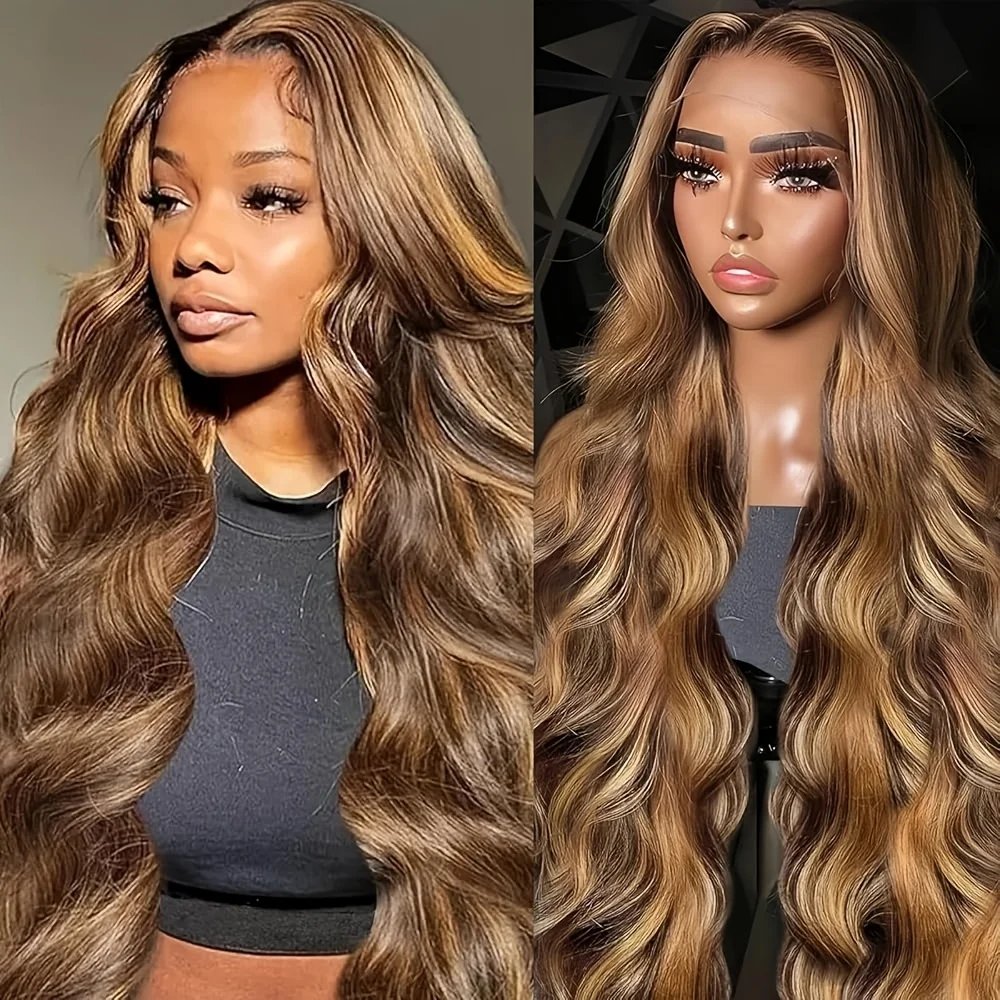 Peruca de Renda Frontal Ombre Loiro Mel 30 Polegadas 250% Densidade 13x4 HD com Destaques 4/27 Ombre Body Wave