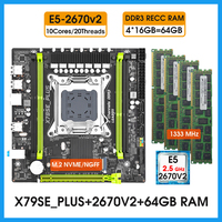 X79 SE PLUS motherboard SET Xeon E5 2670 v2 LGA 2011 4Pcs x 16GB= 64GB 1333 DDR3 ECC REG memory placa mae Complete kit X79 combo