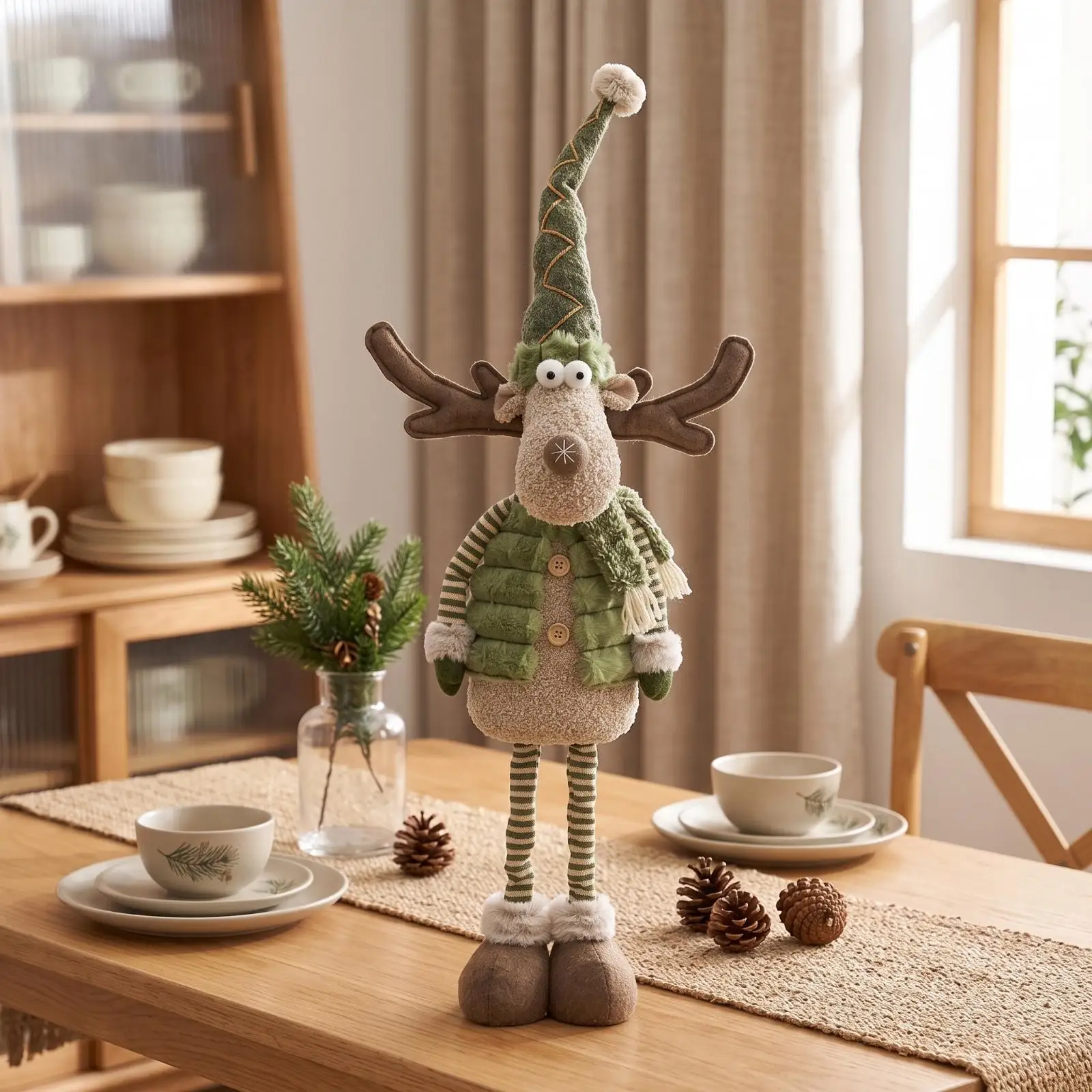 Decorative Fabric Deer with Retractable Body Section for Versatile Tabletop Display Soft Cloth Reindeer with Big Shoes