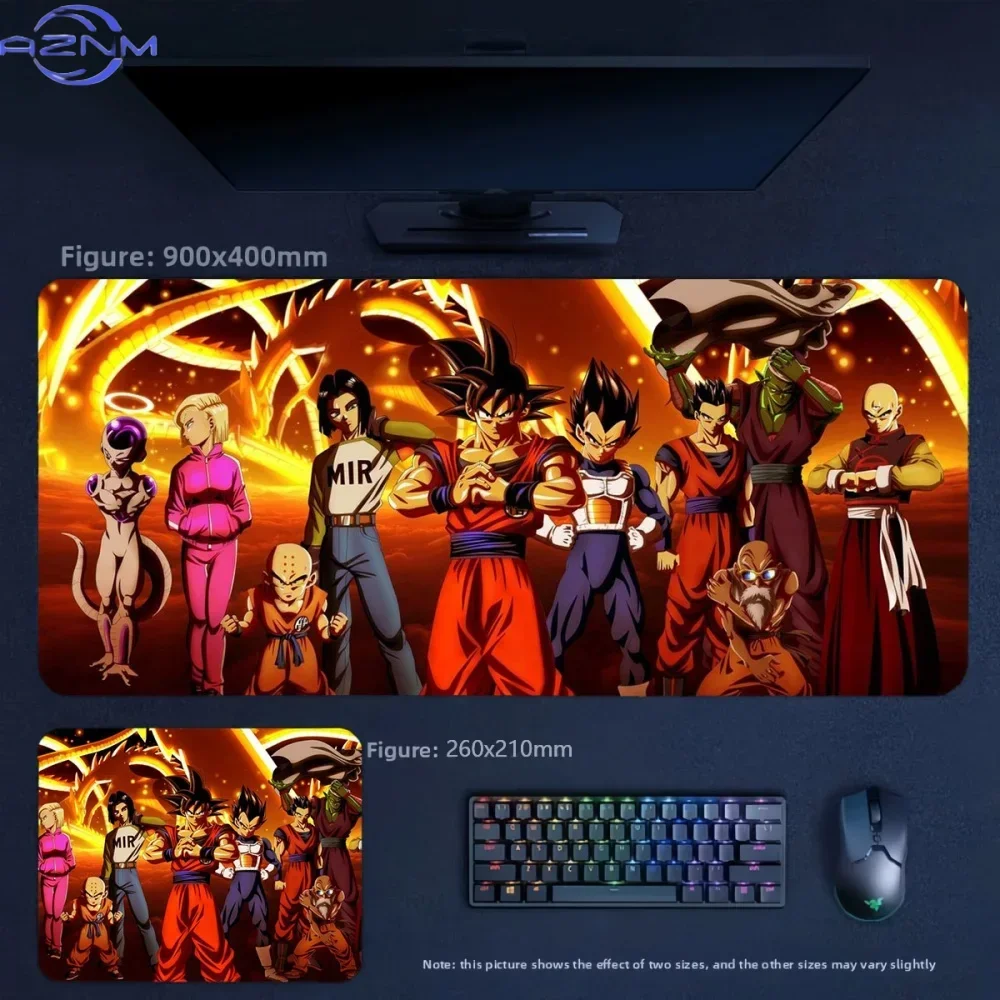 Anime Dragon Ball Z Characters Group with Golden Dragon Large Mousepad Rubber Non-Slip Gaming Desk Mat Keyboard Pad for Home Off
